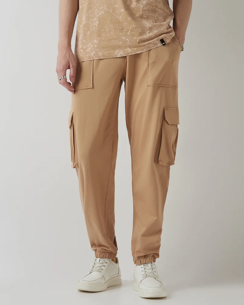 بيواكوف Men's Ginger Root Brown Oversized Cargo Warm Joggers
